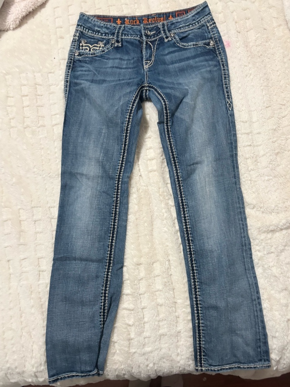 Rock Revival Women's Distressed Medium Blue straight leg